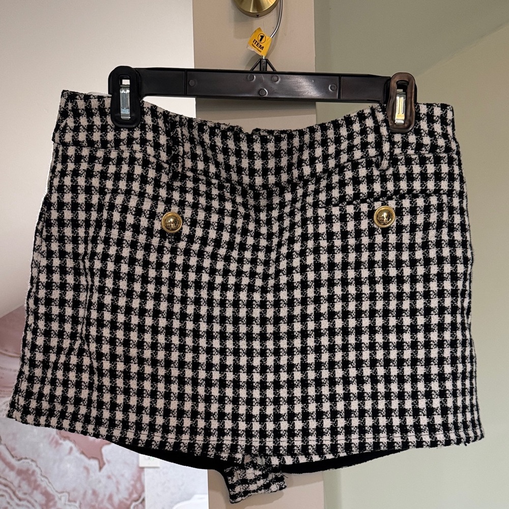 Black and White Checkered Skort with Gold Buttons from Lovers and Friends